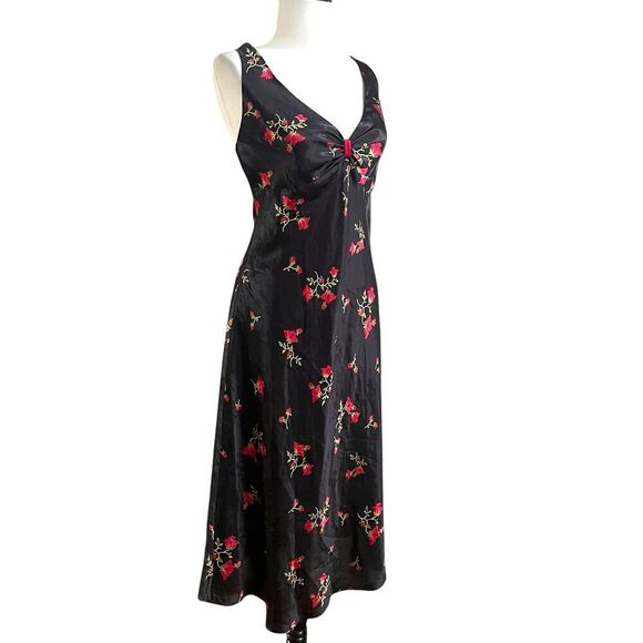 Y2K Floral Babydoll Slip Dress L Black Red Fairy Whimsigoth Grunge Festival - Picture 1 of 11